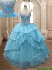 Comfortable Baby Blue Organza Sweet 16 Dress with Beading and Ruffled Layers