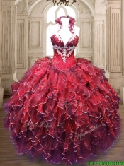 Discount Applique and Ruffled Halter Top Sweet 16 Dress for 2016