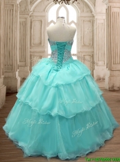 Discount Beaded and Ruffled Layers Quinceanera Dress in Aqua Blue for Spring