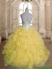 Discount Beaded and Ruffled Organza Quinceanera Dress in Yellow