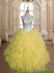 Discount Beaded and Ruffled Organza Quinceanera Dress in Yellow
