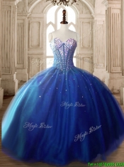Discount Royal Blue Tulle Sweet 16 Dress with Beading