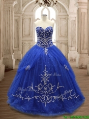 Elegant Applique Royal Blue Sweet 16 Dress with Brush Train