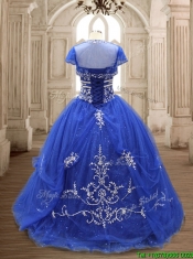 Elegant Applique Royal Blue Sweet 16 Dress with Brush Train