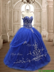 Elegant Applique Royal Blue Sweet 16 Dress with Brush Train