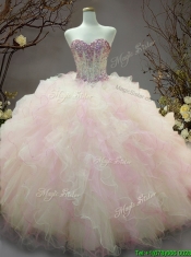 Elegant Beaded and Ruffled Organza Sweet 16 Dress in Rainbow