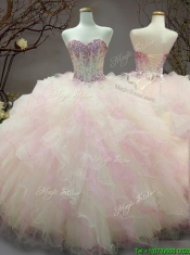 Elegant Beaded and Ruffled Organza Sweet 16 Dress in Rainbow