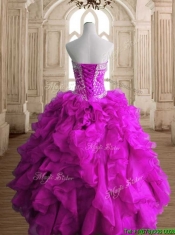 Elegant Fuchsia Organza Quinceanera Gown with Beading and Ruffles