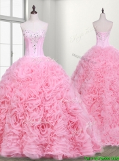 Elegant Rolling Flowers and Beaded Quinceanera Dress with Court Train