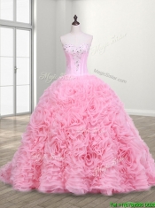 Elegant Rolling Flowers and Beaded Quinceanera Dress with Court Train