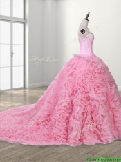 Elegant Rolling Flowers and Beaded Quinceanera Dress with Court Train