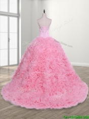 Elegant Rolling Flowers and Beaded Quinceanera Dress with Court Train