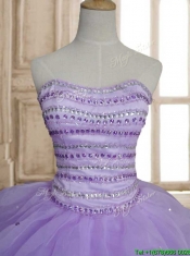 Exclusive Beaded and Ruffled Big Puffy Quinceanera Dress in Lavender