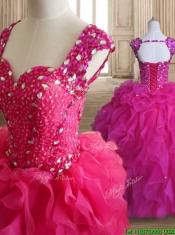 Exclusive Straps Hot Pink Quinceanera Dress with Beading and Ruffles