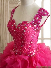 Exclusive Straps Hot Pink Quinceanera Dress with Beading and Ruffles