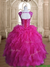 Exclusive Straps Hot Pink Quinceanera Dress with Beading and Ruffles