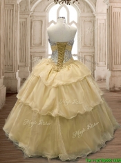 Exquisite Beaded and Ruffled Organza Sweet 16 Dress in Champagne
