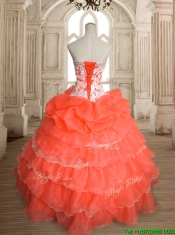 Exquisite Orange Red Big Puffy Quinceanera Dress with Ruffled Layers and Beading