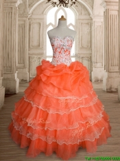 Exquisite Orange Red Big Puffy Quinceanera Dress with Ruffled Layers and Beading