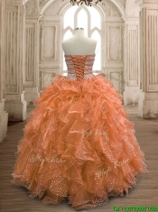 Exquisite Rust Red Organza Quinceanera Dress with Beading and Ruffles