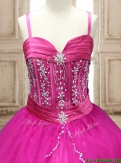 Exquisite Spaghetti Straps Beaded and Applique Quinceanera Dress in Hot Pink