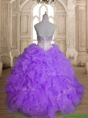 Fashionable Big Puffy Beading and Ruffles Quinceanera Dress in Purple