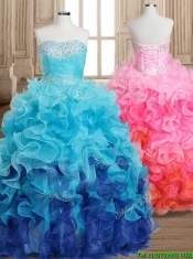 Fashionable Gradient Color Quinceanera Dress with Beading and Ruffles