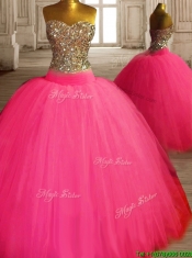 Gorgeous Beaded Bodice Tulle Sweet 16 Dress in Hot Pink