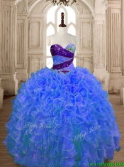 Hot Sale Beaded and Ruffled Organza Quinceanera Dress in Blue