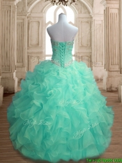 Inexpensive Beaded and Ruffled Big Puffy Quinceanera Dress in Apple Green