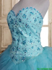 Latest Beaded and Ruffled Tulle Quinceanera Dress in Baby Blue
