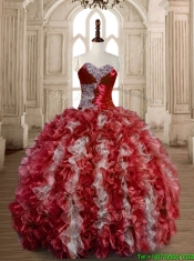Latest Beaded Wine Red and White Sweet 15 Dress in Organza