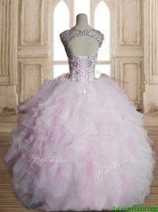Lovely Beaded and Ruffled Scoop Quinceanera Dress in Light Pink