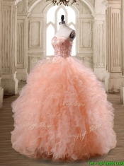 Lovely Peach Big Puffy Quinceanera Dress with Beading and Ruffles