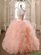 Lovely Peach Big Puffy Quinceanera Dress with Beading and Ruffles