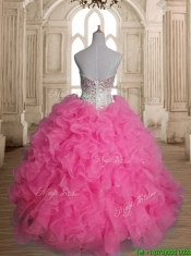 Lovely Rose Pink Sweet 16 Dress with Beading and Ruffles