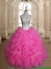 Lovely Rose Pink Sweet 16 Dress with Beading and Ruffles