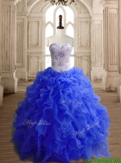 Low Price Beaded Bodice and Ruffled Royal Blue Quinceanera Dress in Organza