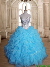 Luxurious Beaded Bodice and Ruffled Sweet 16 Dress in Baby Blue