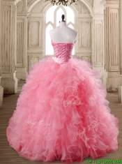 Luxurious Watermelon Red Sweet 16 Dress with Beading and Ruffles