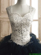 Modest Straps Organza Sweet 16 Dress with Beading and Ruffles