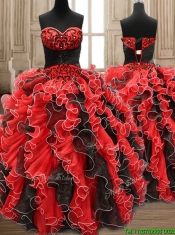 New Arrivals Applique and Ruffled Quinceanera Dress in Black and Red