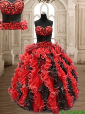 New Arrivals Applique and Ruffled Quinceanera Dress in Black and Red