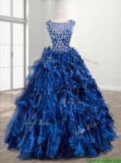 New See Through Scoop Beading and Ruffles Sweet 16 Dress in Organza