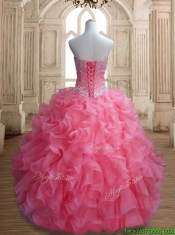 New Style Beaded and Ruffled Quinceanera Dress in Watermelon