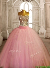 New Style Beaded Bodice Baby Pink Sweet 16 Dress in Tulle