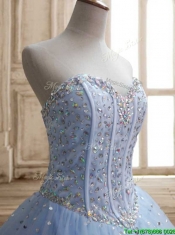 New Style Beaded Bodice Tulle Quinceanera Dress in Light Blue