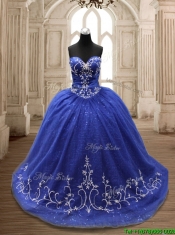 Perfect Applique Royal Blue Sweet 16 Dress with Brush Train