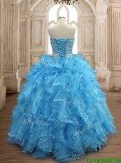 Perfect Aqua Blue Organza Quinceanera Dress with Beading and Ruffles