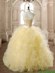 Perfect Beaded and Ruffled Tulle Quinceanera Dress in Yellow